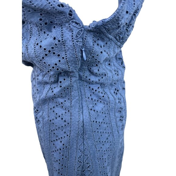 Free People Women's Blue Remember Me Embroidered Lace Mini Dress Open Back Large - Picture 10 of 14